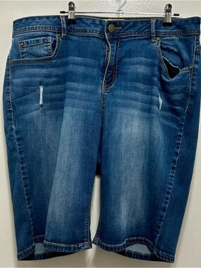 Cato Dark Blue Distressed Denim Bermuda Shorts